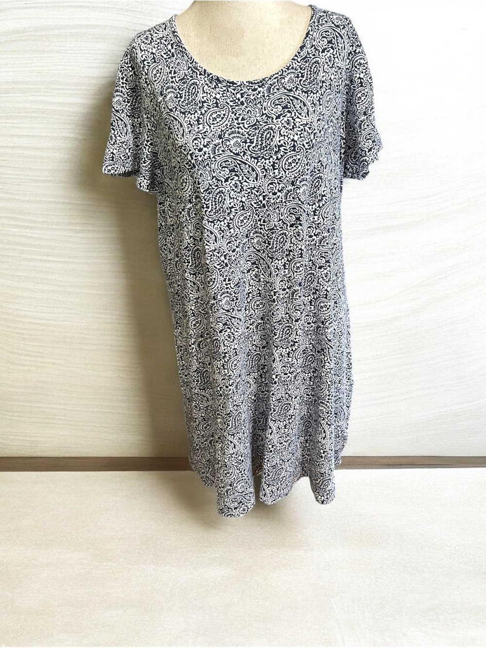 Lands' End Black & White Paisley Scoop Neck Tunic Dress Large